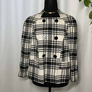 BANANA REPUBLIC FACTORY White/Black Plaid Double Breasted Jacket S Petite (PM)
